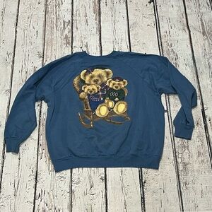Vintage Bear Family in chair blue 1990s Crewneck Graphic Sweatshirt